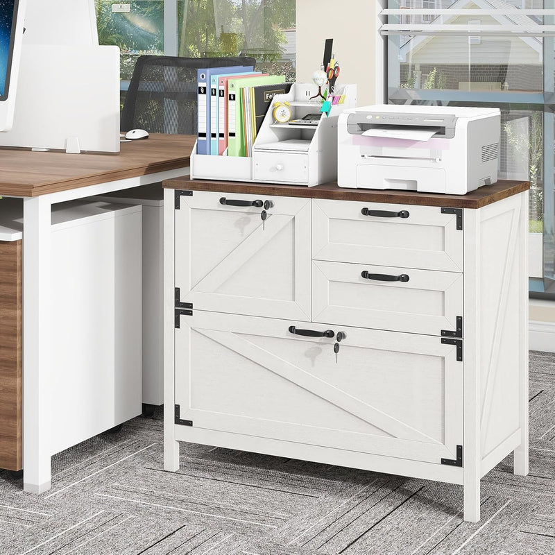 Farmhouse Lateral Filing Cabinet 3 Drawer Wooden File
