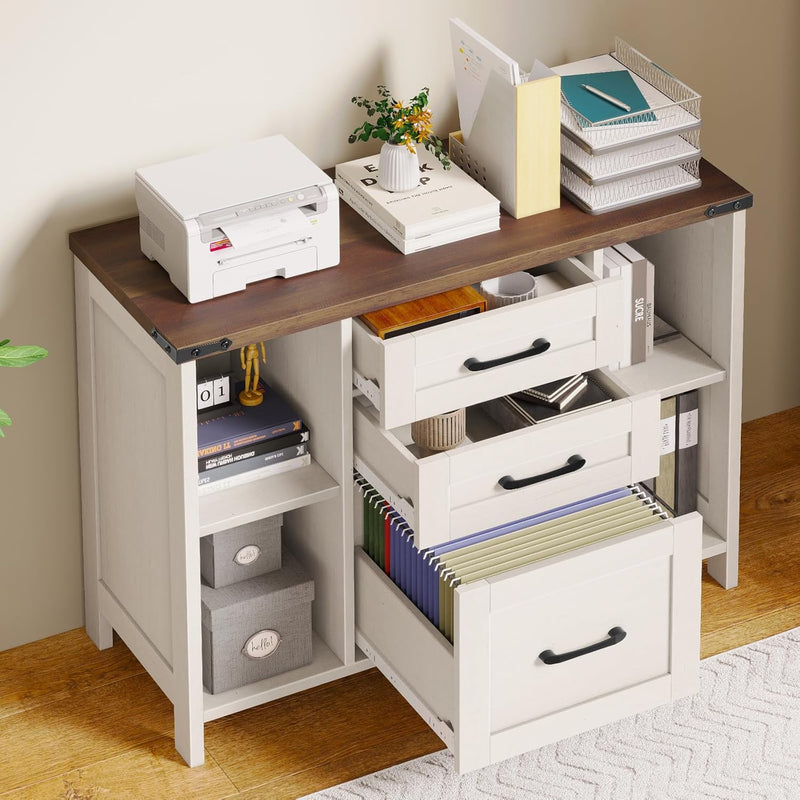 Farmhouse Lateral Filing Cabinet 3 Drawer Wooden File
