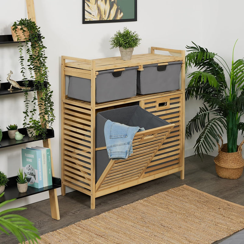Laundry Basket Rack 2 Fabric Hampers