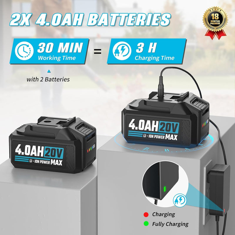 Leaf Blower 20V Cordless Blowers with 2x4.0ah Battery