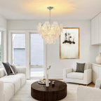 Leaf Textured Glass Chandelier Chrome Pendant for Dining