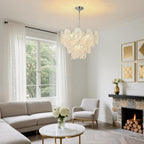 Leaf Textured Glass Chandelier Chrome Pendant for Dining