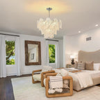 Leaf Textured Glass Chandelier Chrome Pendant for Dining