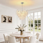 Leaf Textured Glass Chandelier Chrome Pendant for Dining