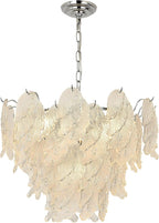 Leaf Textured Glass Chandelier Chrome Pendant for Dining