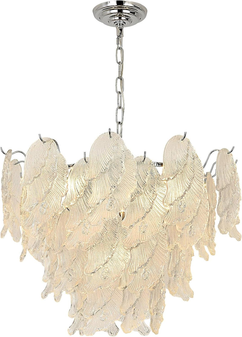 Leaf Textured Glass Chandelier Chrome Pendant for Dining