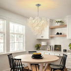 Leaf Textured Glass Chandelier Chrome Pendant for Dining