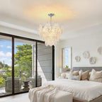 Leaf Textured Glass Chandelier Chrome Pendant for Dining