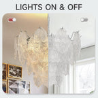 Leaf Textured Glass Chandelier Chrome Pendant for Dining