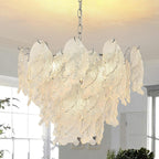 Leaf Textured Glass Chandelier Chrome Pendant for Dining