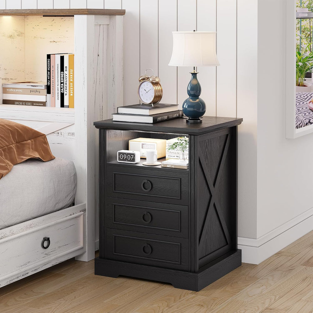 LED Bedside Table with Charging Station