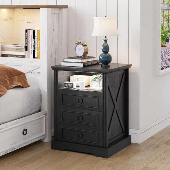 LED Bedside Table with Charging Station