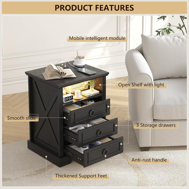 LED Bedside Table with Charging Station