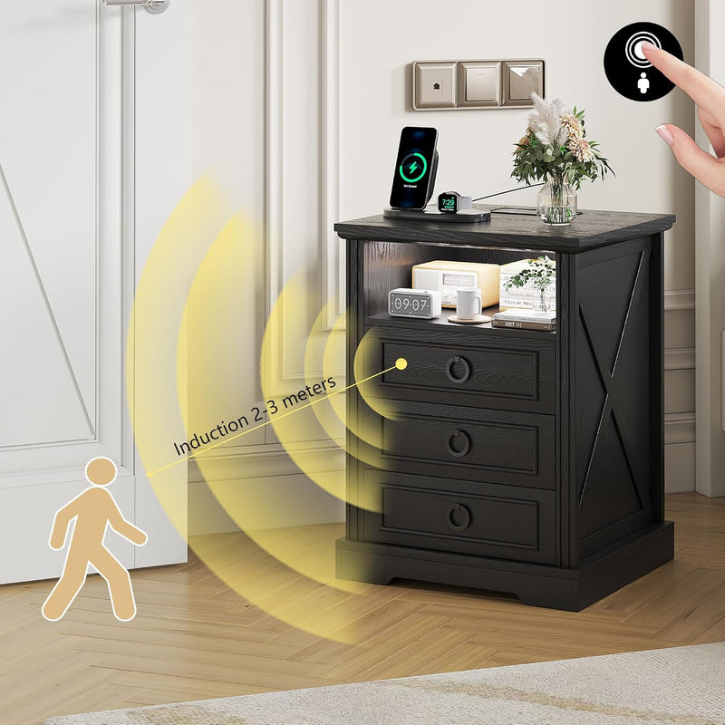 LED Bedside Table with Charging Station