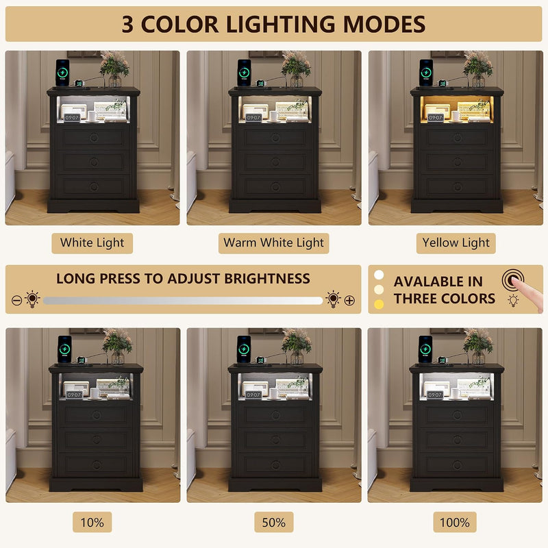 LED Bedside Table with Charging Station