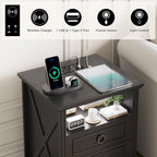 LED Bedside Table with Charging Station