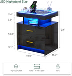 LED Bedside Table with Charging Station 2 Drawers