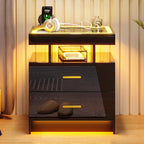 LED Bedside Table with Charging Station 2 Drawers