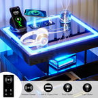 LED Bedside Table with Charging Station 2 Drawers