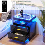 LED Bedside Table with Charging Station 2 Drawers