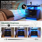 LED Bedside Table with Charging Station 2 Drawers
