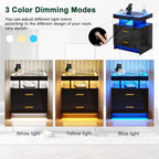 LED Bedside Table with Charging Station 2 Drawers