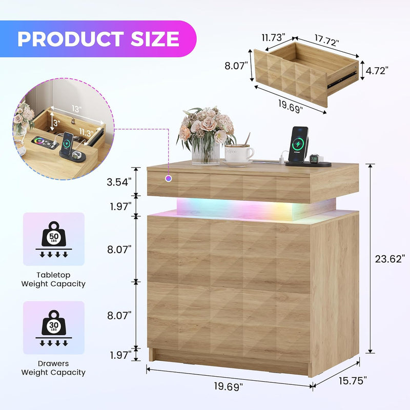 Bedside Table with Hidden Drawer for Bedroom Charging
