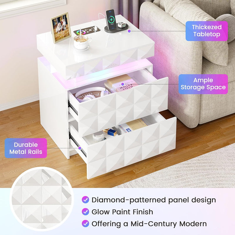 Bedside Table with Hidden Drawer for Bedroom Charging