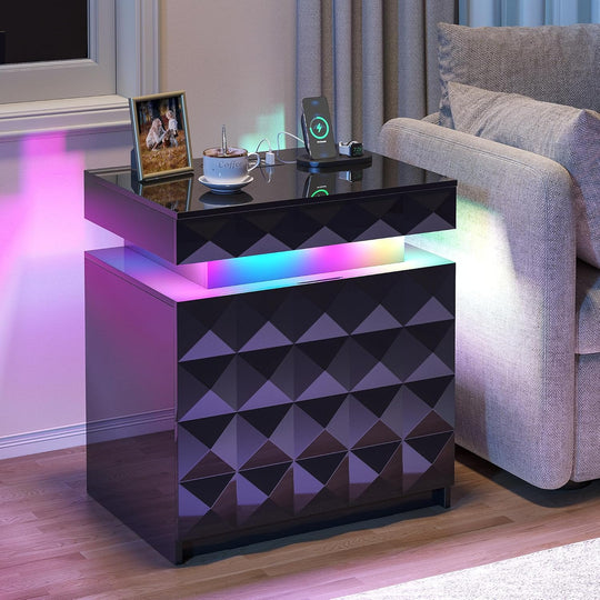 Bedside Table with Hidden Drawer for Bedroom Charging