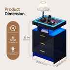 LED Bedside Table with Glass Top and 3