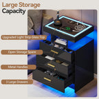 LED Bedside Table with Glass Top and 3