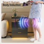 LED Bedside Table with Glass Top and 3