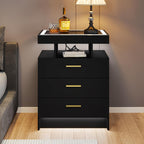 LED Bedside Table with Glass Top and 3