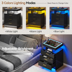LED Bedside Table with Glass Top and 3