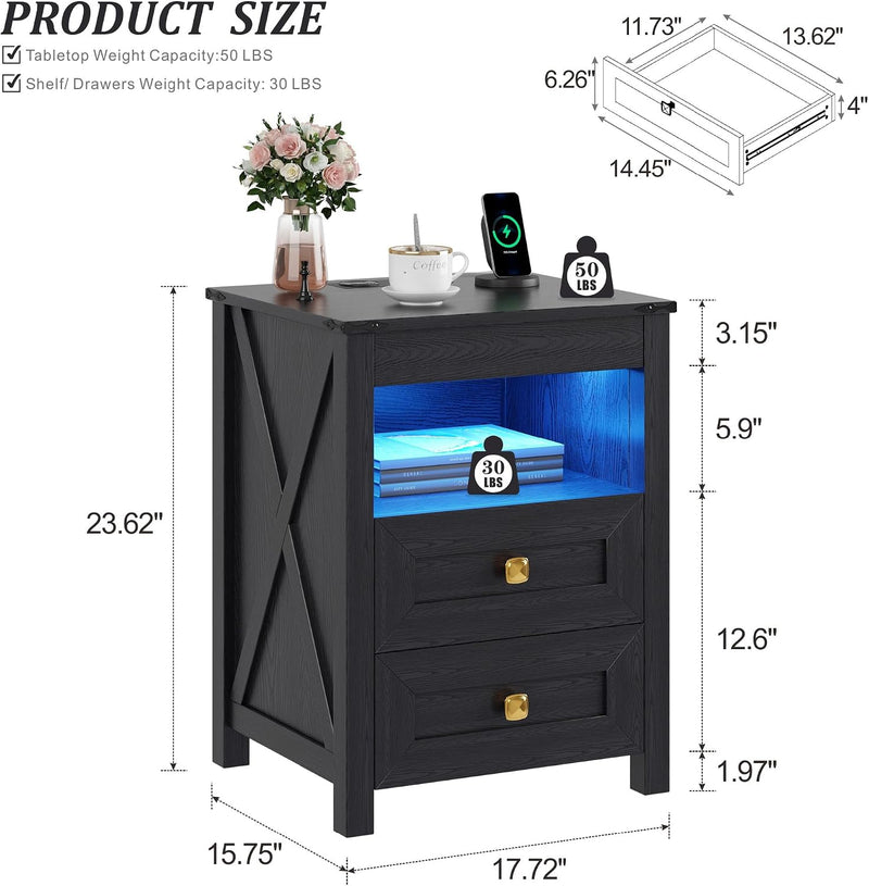 LED Bedside Table with Hidden Drawer for Bedroom