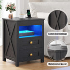 LED Bedside Table with Hidden Drawer for Bedroom