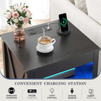 LED Bedside Table with Hidden Drawer for Bedroom