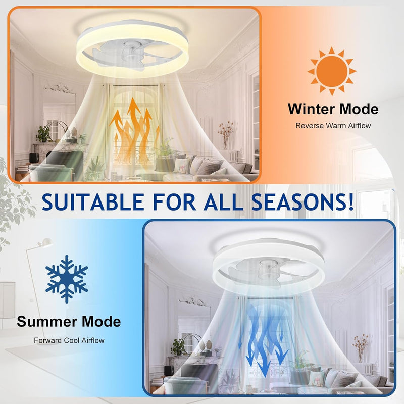 LED Ceiling Fan with Light: 16" Modern Low