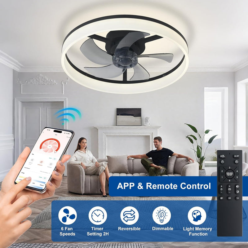 LED Ceiling Fan with Light: 16" Modern Low
