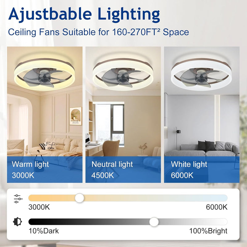 LED Ceiling Fan with Light: 16" Modern Low