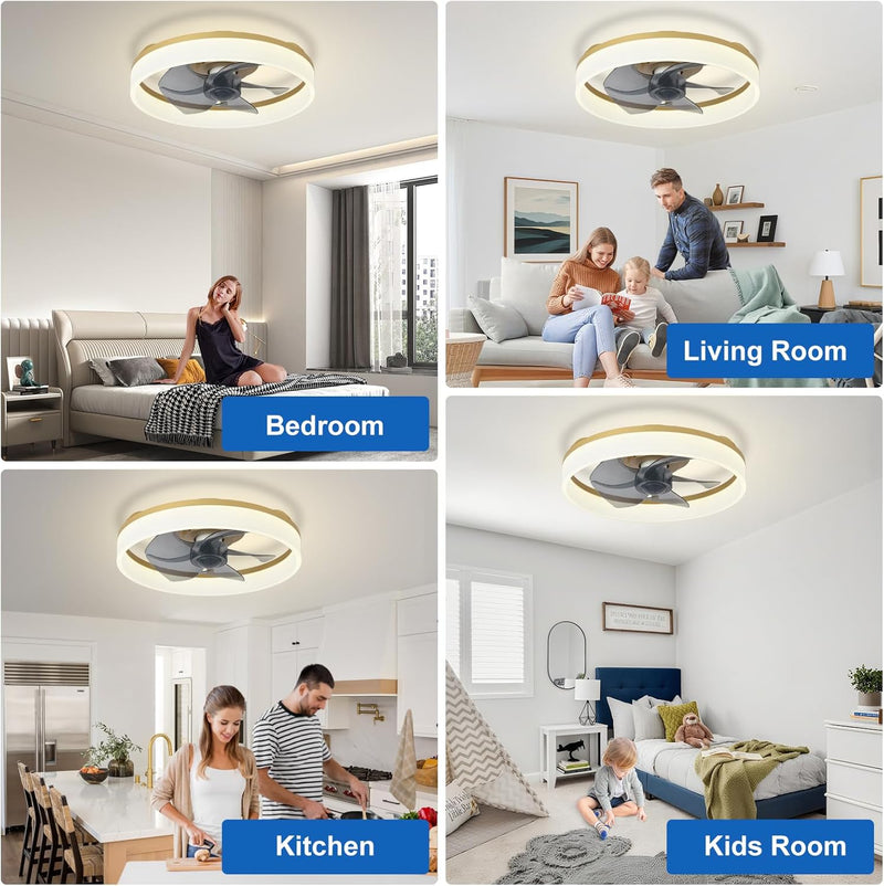 LED Ceiling Fan with Light: 16" Modern Low