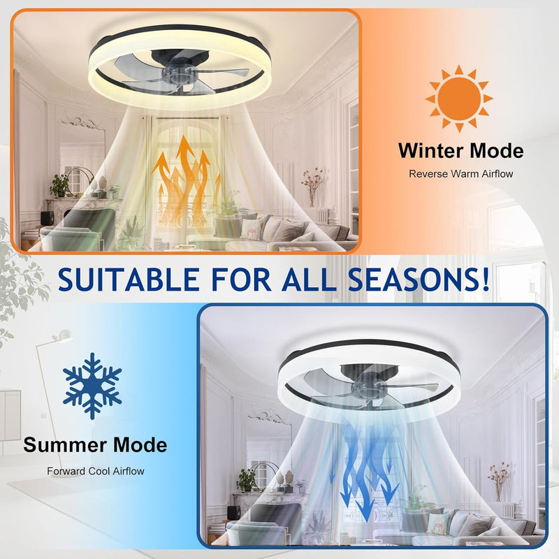 LED Ceiling Fan with Light: 16" Modern Low
