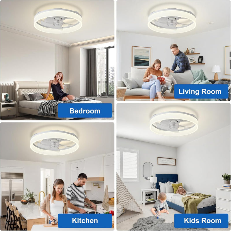 LED Ceiling Fan with Light: 16" Modern Low