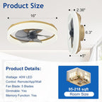LED Ceiling Fan with Light: 16" Modern Low