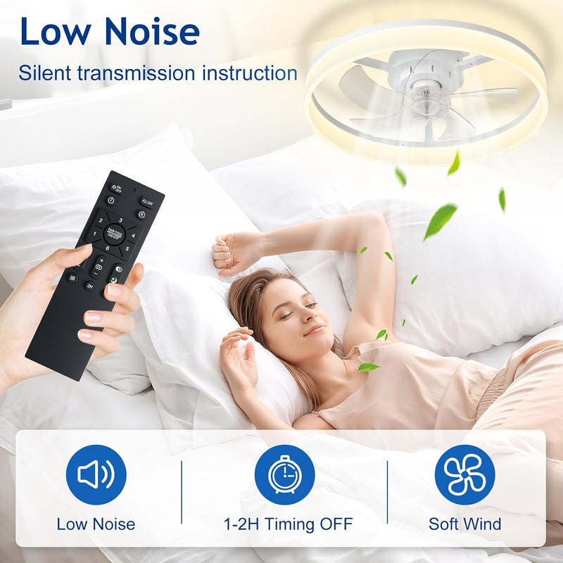 LED Ceiling Fan with Light: 16" Modern Low
