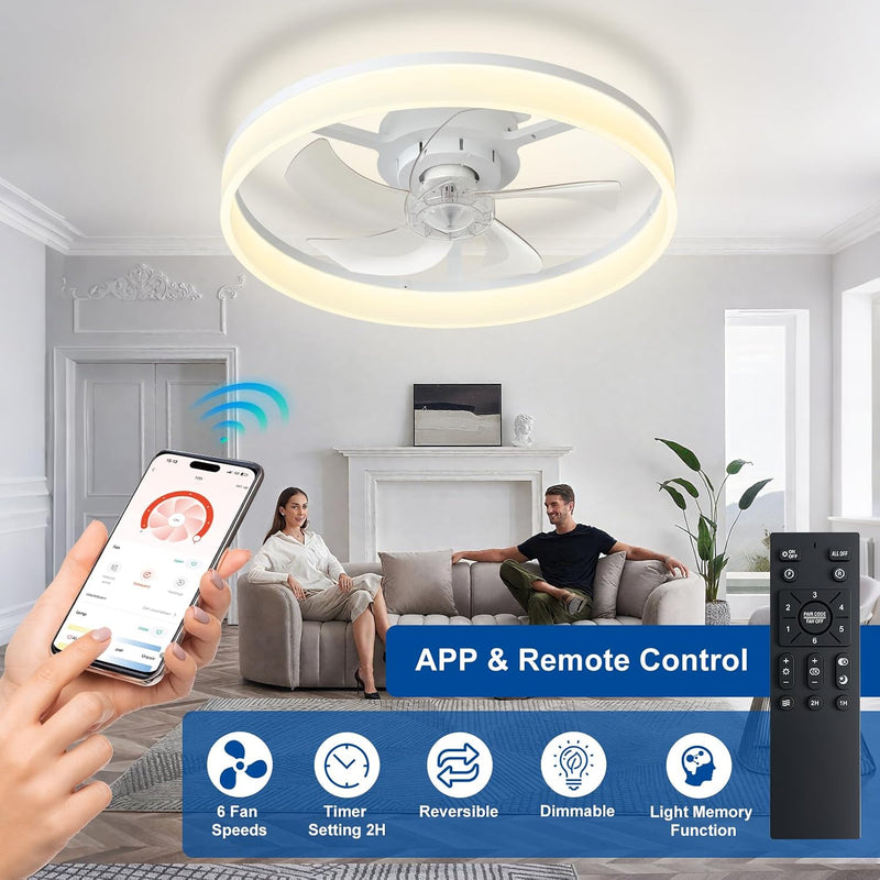 LED Ceiling Fan with Light: 16" Modern Low