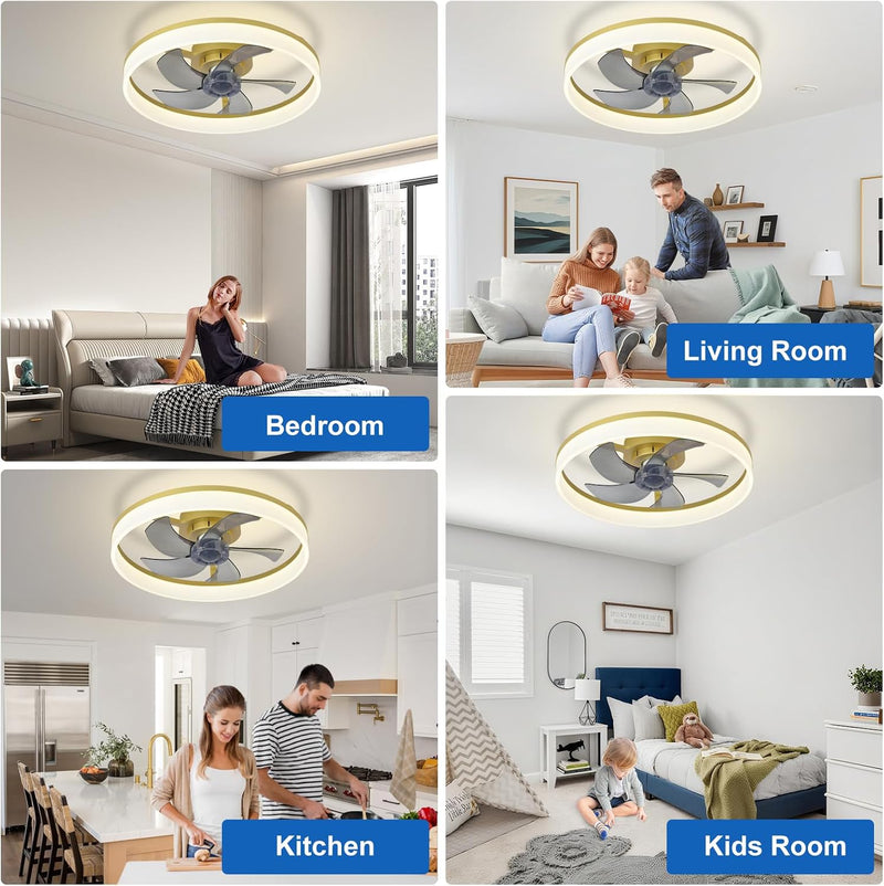 LED Ceiling Fan with Light: 16" Modern Low
