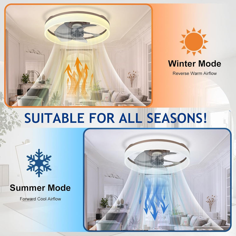 LED Ceiling Fan with Light: 16" Modern Low
