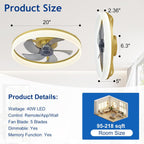 LED Ceiling Fan with Light: 16" Modern Low
