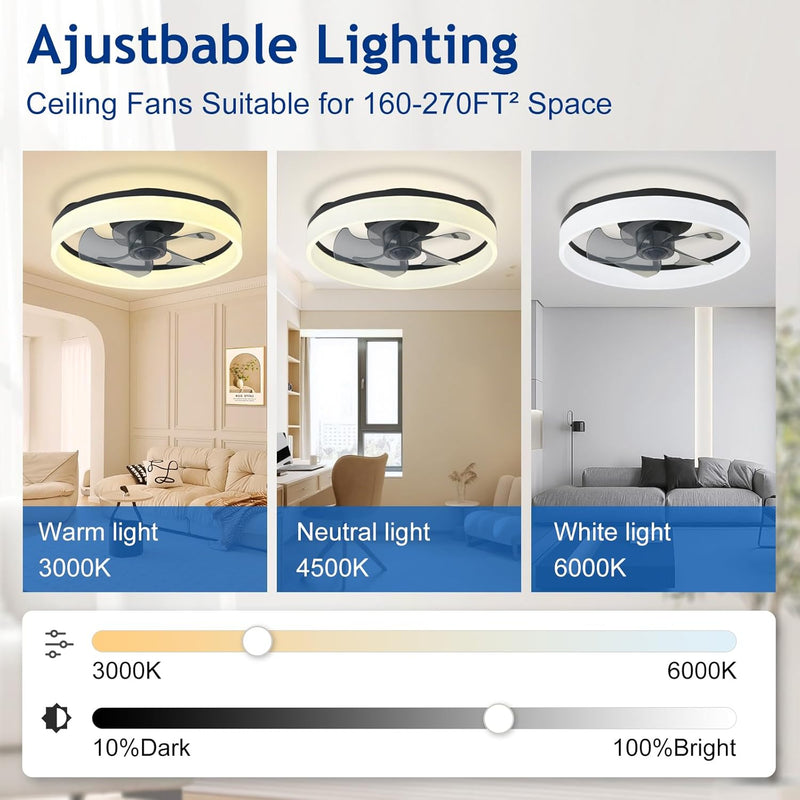 LED Ceiling Fan with Light: 16" Modern Low